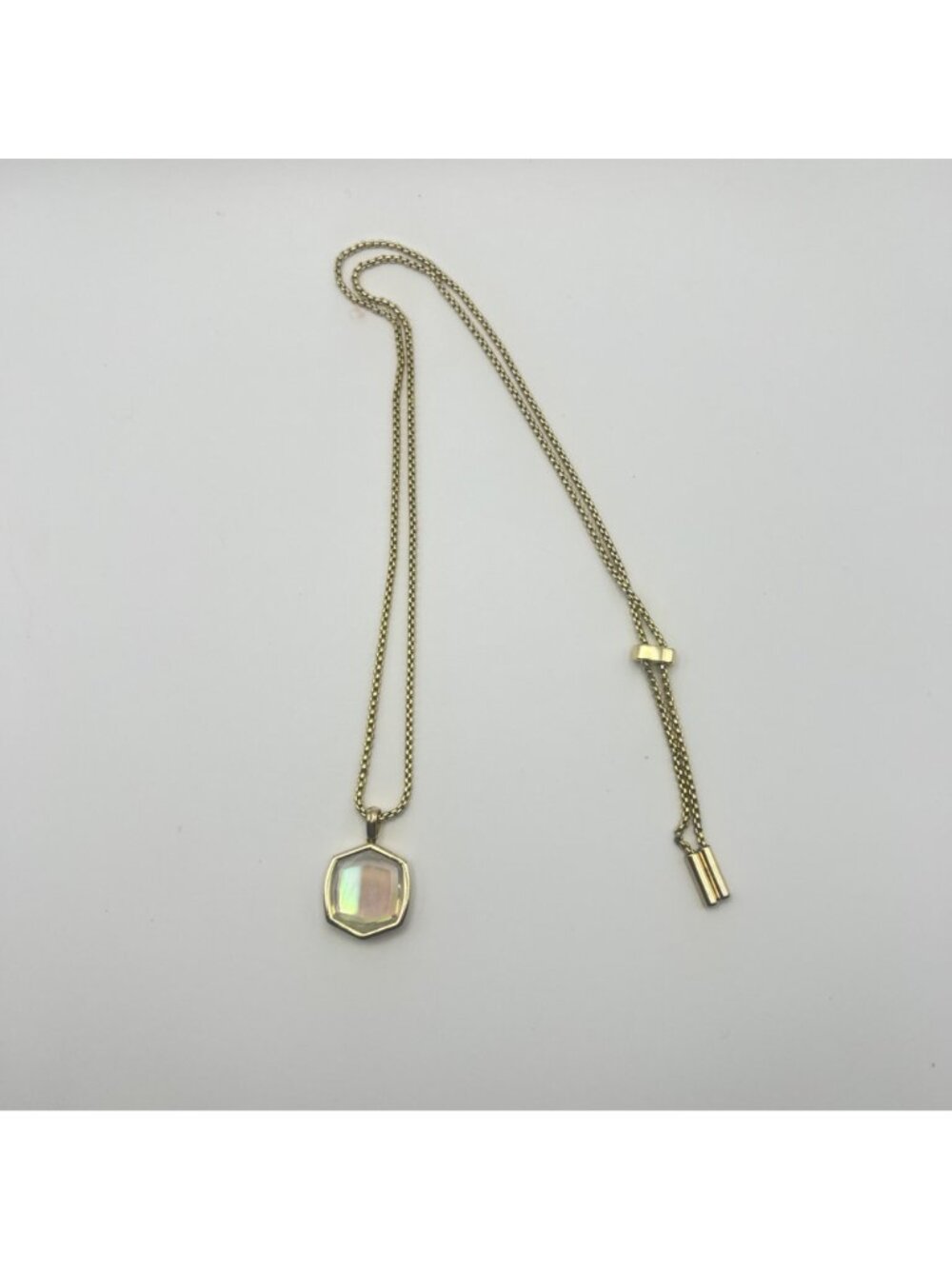Kendra Scott Gold Iridescent Hexagon Pendant Necklace 28" Adjustable Chain - Picture 2 of 14